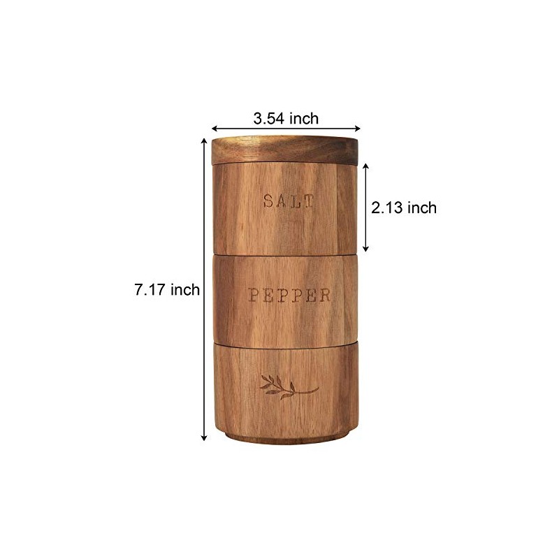 Acacia Wood Salt Pepper Shaker Set Cellar 3 piece Stacking