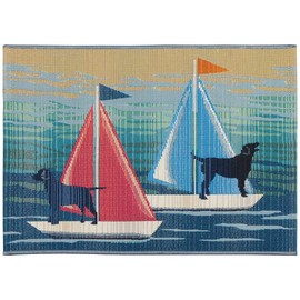 Liora Manne Esencia Machine Washable Non-Slip Low Profile Indoor/Outdoor Mat-Transitional, Nautical, Dog, Whimsical, See Spot Sail Blue 1'11" x 4'11"