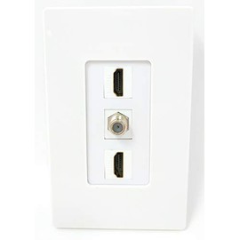 RiteAV - 2 Port HDMI and 1 Port Coax Cable TV- F-Type Screwless Wall Plate - White