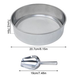 WideSmart Flour Mesh Sieve with a Flour Spoon Kitchen Fine Mesh Sieve Stainless Steel Silver Net Flour Sieve Baking Powder-shaped Sugar Filter Net 40 Mesh (20 cm)