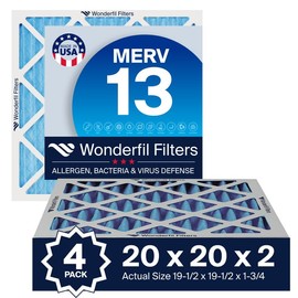 20x20x2 MERV 13 Air Filter (4-Pack) | Wonderfil Filters | Pleated HVAC Design | Perfect Fit for AC & Furnace Systems | Actual Size: 19.5" x 19.5" x 1.75"