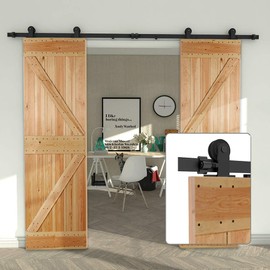 CCJH 6.6FT Sliding Barn Door Hardware Kit, Heavy Duty, Smoothly and Silently, Easy to Install, Fit 19.8" Width Double Door Panel, T-Shaped Style Black