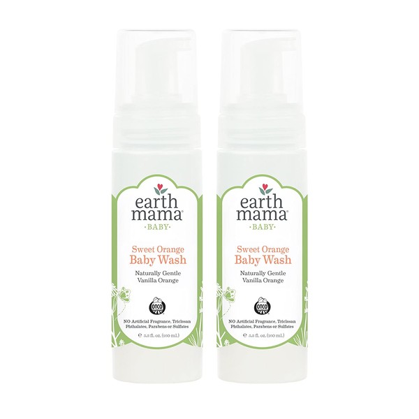 Earth Mama Sweet Orange Baby Wash Gentle Castile Soap for Sensitive Skin, 5.3-Fluid Ounce (2-Pack)