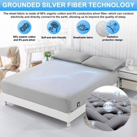 Grounding Fitted Sheets Grounding Bed Sheet 200 x 200 cm Grounding Sheet with EU Grounding Cable Fitted Sheet Cotton Made of 95% Organic Cotton with 5% Silver Chamfer Ground Sheet for Better Sleep