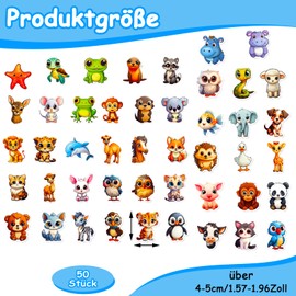 Pack of 50 Animal Stickers Set, Funny Stickers Animals with Big Eyes, Funny Cartoon Animals Stickers, PP Cute Stickers for Children, Water Bottles, Bicycle, Suitcase, Scrapbooking, DIY Decoration (4-5