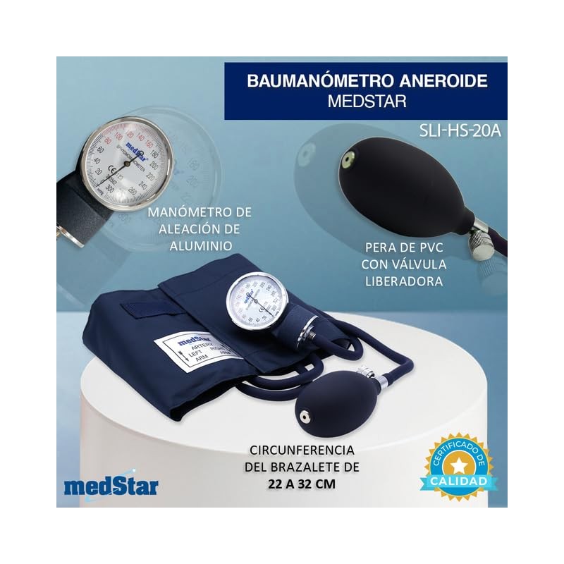 MEDSTAR | Esfigmomanómetro Aneroide de Aluminio para Adulto (Azul)