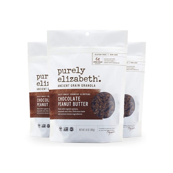 purely elizabeth Ancient Grain Granola - Certified Gluten-free + Vegan & Non-GMO | Chocolate Peanut Butter Nut Butter - 3 Pack