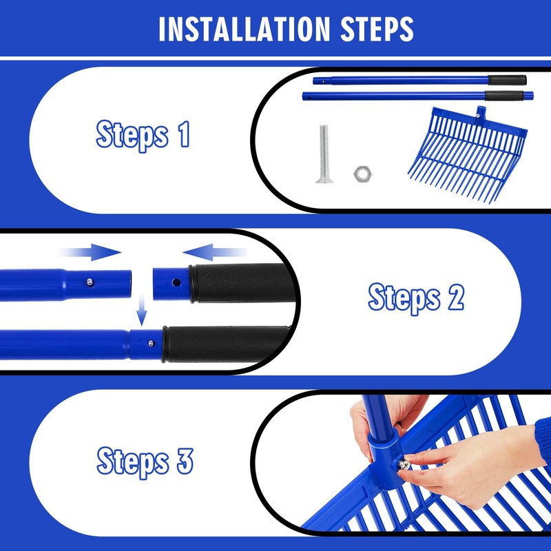 Lasnten 3 Sets Manure Fork with Long Metal Handle Pitch