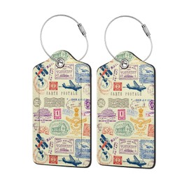 2 Pcs Luggage Tags for Suitcases, Retro Stamp Carte Postale Luggage Tags Privacy Cover ID Label with Metal Loop, for Women Men Cruise Bag Travel Essentials