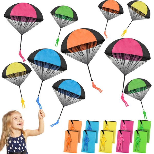 BBjinronjy Parachute Jouet, Paquet de 10 Jouets de Parachute de l'armée à Lancer à la Main - Jouets Volants d'extérieur excitants pour Enfants Adultes, héros aéroportés Parachute