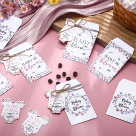MotiMind 100 Pack Baby Shower Party Self Adhesive Envelopes Favors Set Include Baby in Bloom Paper Storage Envelopes Thank You Tags Baby Shower Gifts for Guest Party Decor(Wildflowers)