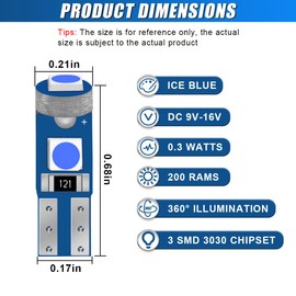 DUSCOKE T5 LED Bulb, 74 73 37 2721 LED Lamp 3030 Chips for Car Dashboard Gauge Cluster Instrument Panel Indicator Light Lamp, Bright 12V LED Bulbs Replacement for Car Interior Illumination (Ice Blue)