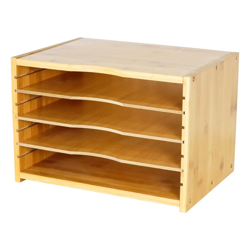 WKWKER File Organizer with 3 Adjustable Shelves Bamboo Document Letter