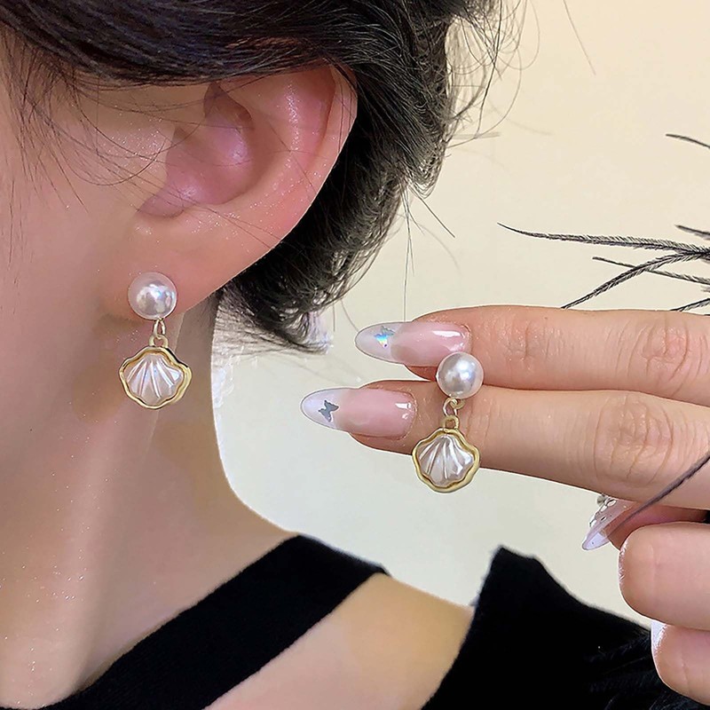 Xmsrn Vintage Shell Pearl Drop Earrings Boho Scallop Pearl Dangle