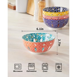 Metahom Ceramic Berry Basket, 6" Colorful Fruit Bowl, Round Berry Colander, Cute Small Container for Strawberry, Fruit Basket for Kitchen Counter, Set of 4