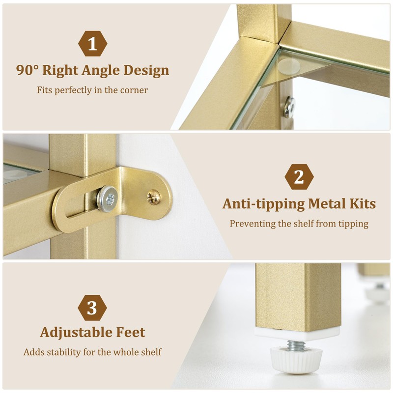 5-Tier Corner Shelf Stand, Gold Corner Bookshelf, Bathroom Storage Rack