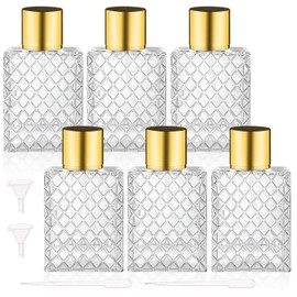 DynnnDy 6 Pcs 100ml/3.4oz Glass Perfume Spray Bottles with Gold Lid Empty Square Fine Mist Sprayer Refillable Atomizer Pump Bottle for Water Alcohol Toner Essential Oils,2 Pipettes,2 Funnels