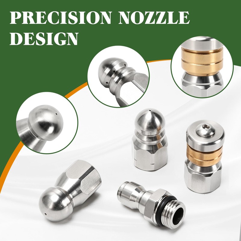Sewer Jetter Nozzle Kit, 3-Pack Stainless Steel Jet Nozzles with