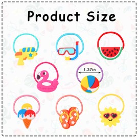 Threetols 16PCS Summer Elastic Hair Ties for Girls, Colorful Hair Ropes Cute Hair Accessories Women Cartoon Tropic Flamingo Watermelon Ice Cream Hair Rope Soft Ponytail Holders for Kids Teens