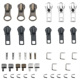 CHENJIN 1 Set Zipper Repair Kit 39 pcs Fashion Garment Zipper Header Metal Zipper Fixing Box for Making Fixed Jacket Zipper Clothing Bags Pouches Dresses Skirts