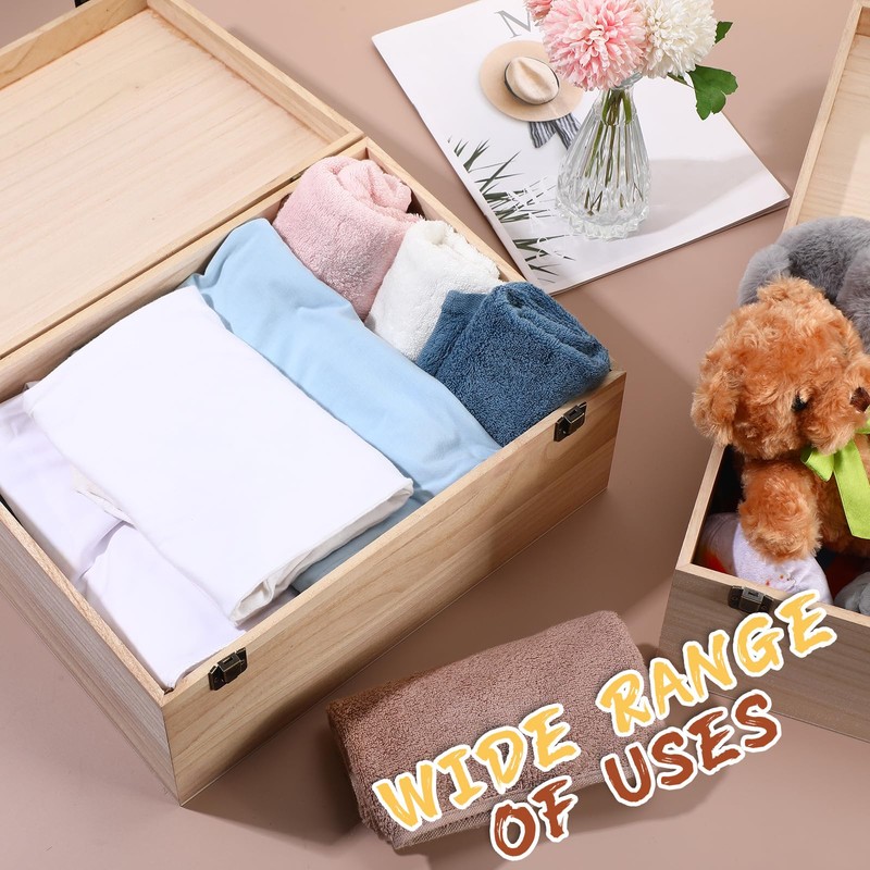 Wesiti 2 Pcs Unfinished Wooden Box 14 x 10 x