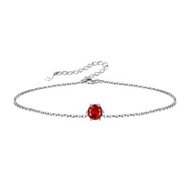 Silvora 925 Silver Women's Cubic Zirconia Anklet with Round/Heart Pendant 6 mm Adjustable Birthstone Anklet Summer Ankle Bracelet 22 cm Long Gifts for Women Girls Mum, Sterling Silver Platinum
