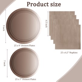 75pcs Brown Party Supplies Set Gradient Brown Disposable Plates Include 7 Inch and 9 Inch Paper Plates 2 Ply Napkins for Wedding, Birthday Party, Picnic, Barbecue (Serves 25)