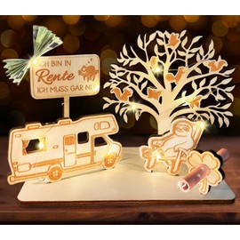 Retirement Gift, Wooden Pension Money Gift, Gifts for Retirement Entry with LED, Retirement Gift Women Men, Retirement Decoration Farewell Gift Colleagues Pension