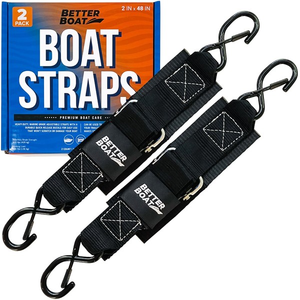 Boat Tie Down Straps to Trailer Boat Transom Tie Down Straps Heavy Duty Manual Buckle Clasp Tiedown 2" x 48" Short Small Transit 4 Foot Without Ratchet Boat Trailer Accessories for Boating & Jet Ski