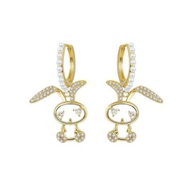Easter Bunny Earrings for Women Gold Pearl Heart Dangle Earrings Cubic Zirconia Cute Rabbit Stud Earrings Freshwater Pearl Rhinestone Huggie Earrings Fine Sparkling Jewelry Accessories, NO, Stainless