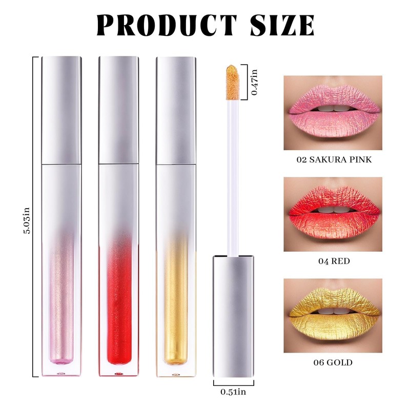 Prreal Metallic Liquid Lipstick, Glitter Lip Gloss, Moisture Shimmer Lip