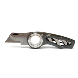 Excel Blades Revo Folding Utility Knife – Heavy-Duty Box Cutter with Aluminum Body, Quick-Change #92 Blades, 3 Lock Positions Design, Anti-Slip Finger Loop Grip, Holster Included – Grey