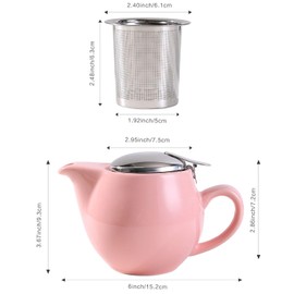 Auxmeware - Small Ceramic Teapot With Stainless Steel Infuser For Loose Tea And Blooming Tea, Heat Resistant Ceramic Tea Pot And Tea Kettle, Perfect Tea Maker, Pink Teapot 350ml/12.0oz
