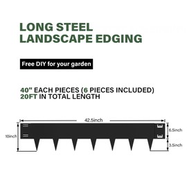 Metal Landscape Edging 6 Pack,40" L x 10" H Each (20ft Total) Black Steel Landscape Edging,Bendable Metal Landscape Edging for Yard, Garden, Lawn
