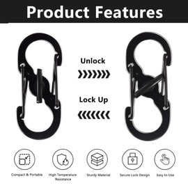 6 Pcs S Carabiner Clip Small Alloy Snap Hook, Dual Wire Gate Clip Interlocking Keychain Clip Tiny Attachment Multifunction Metal Double Clip Hook for Home, Hiking, Outdoor, Camping, Fishing