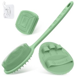 Juego de 3 guantes de silicona para la espalda y la cara y el baño, exfoliante suave con cabeza de doble cara y mango antideslizante, guante de baño d