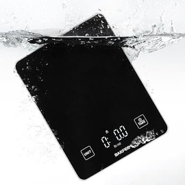Waterproof Kitchen Food Scale, 1g/22lb, IP67, Rechargeable, Black | Premium Tempered Glass, Clear LED Display, with 6 Units, Tare, Ideal for Baking, C