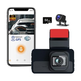 4K Dash cam, WiFi Connection, Free 64GB high-Speed Memory Card, Front Wide-Angle Lens, Supports Loop Recording, G-Sensor, Supports 24-Hour Parking Monitoring
