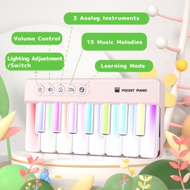 Mini Piano Keyboard for Toddlers, Baby Piano Musical Toy w/ Adjustable Volume and Lights, 15 Melodies, Learning Mode, 3 Sound Effects – Portable Kid Pianos Toy Gift for Baby, Toddler, Kid, Adults