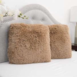 Sweet Home Collection Plush Pillow Faux Fur Soft and Comfy Throw Pillow (2 Pack), Taupe