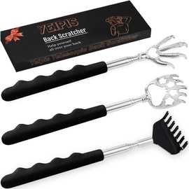 Yeipis 3 Pack Back Scratcher Metal Portable Telescoping with Rubber Handles, Extendable Back Massager Tool with Beautiful Box, White Elephant Stocking Stuffers Gifts for Men Women Kids Adults