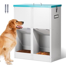 ZHEQOGZH Gravity Automatic Dog Feeder for 2 Dogs - No Assembly Required, 46Lbs Capacity, Galvanized Metal Self Feeding Dog Food Dispenser, Double Pet Feeder for Outdoor and Indoor Use