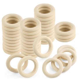 Set of 40 Wooden Rings Set, 55 mm Wooden Rings for Crafts, Wooden Ring, Natural Wooden Rings, Macrame, Natural Craft Ring for Macrame Bracelet, Wooden Circle Rings, for DIY, Crafts