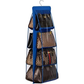 Handbag Hanging Purse Organizer for Closet, 8 Pocket Handbag Storage Organizer Hanger Oxford Cloth Closet Organizer for  Closet Bedroom, Foldable and Universal Fit, Blue - Color: Dark Brown