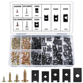 180 Pcs Automotive Screws and Car U Clips Assortment Kit, Including 90 Pcs Cross Head Mounting Screws, 90 Pcs Automotive U-Style Screw Clip-On Nuts, for Car Door Body Panel Clip Fasteners