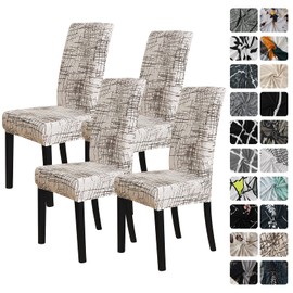 FORCHEER Pattern Stretch Chair Covers for Dining Room Set of 4,Printed Stretchable Dining Chair Slipcover Washable Removable for Kitchen,Hotel,Restaurant,Ceremony Universal Size(4PCS,Linen Stripe)