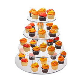 Source One Large 16 Inch 4 Tier Full Circle Riser Display Stand Cup Cakes, Figurines Etc. - Clear