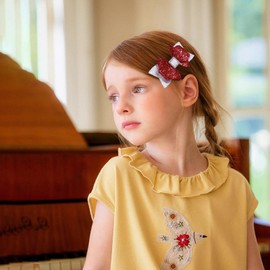 Glitter Hair Bow Clips 3.5 Inch Sweet Hairpins Girls Teens Kids Sparkly Hair Accessories for School Birthday Holiday Party Decor, White&Red