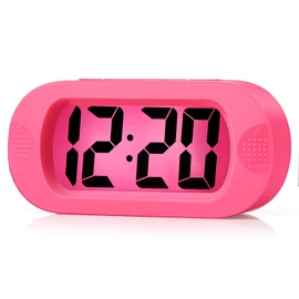 Easy to Set, Plumeet Large Digital LCD Travel Alarm Clock with Snooze Good Night light, Ascending Sound Alarm & Handheld Sized, Best Gift for Kids (Pink)