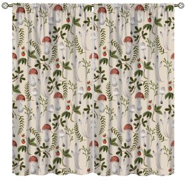 Mushroom Blackout Curtains, Colorful Cartoon Style Abstract Illustration Print Window Treatments for Living Room, Mushroom Seamless Pattern Curtain 2 Panel, 55x63 Inch